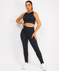 Black Ribbed Sleeveless Loungewear Set