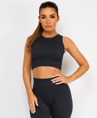 Black Ribbed Sleeveless Loungewear Set