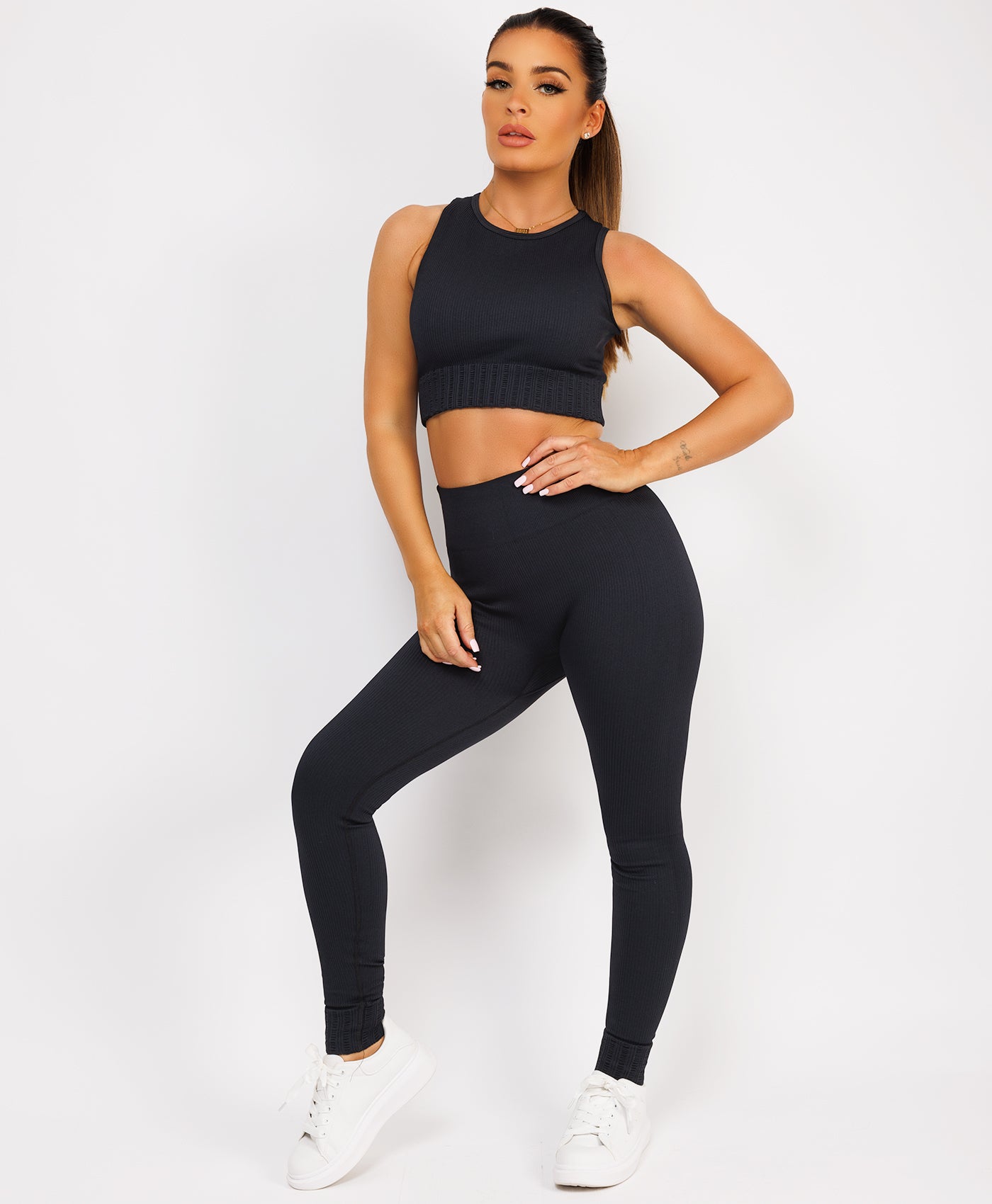 Black Ribbed Sleeveless Loungewear Set