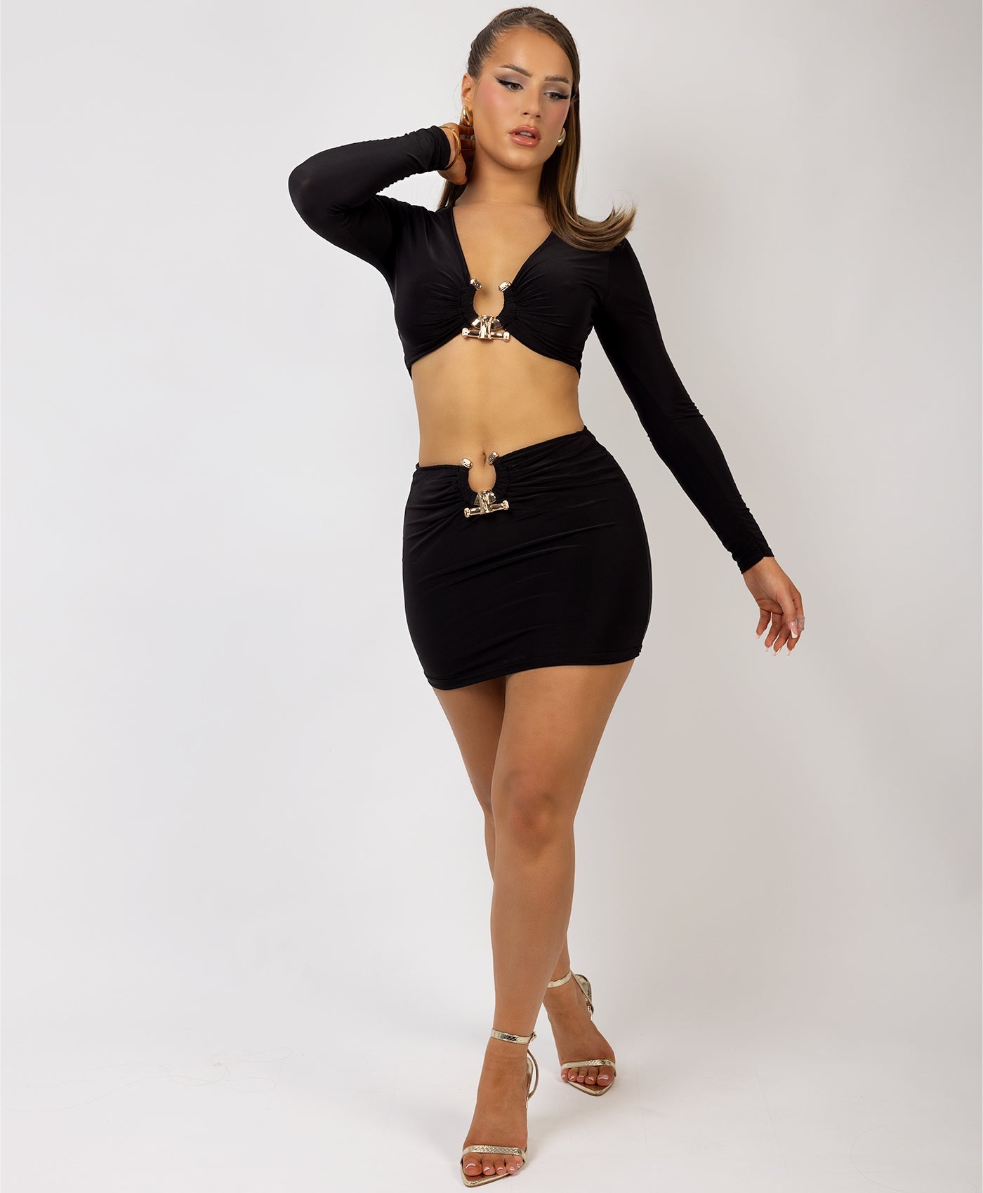 Satin-Puff-Sleeve-Ribbed-Set-Black-1