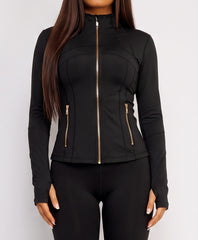 Black Sport Gold Zipped Gym Jacket Leggings Co-Ord Set