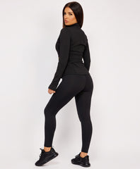 Black Sport Gold Zipped Gym Jacket Leggings Co-Ord Set
