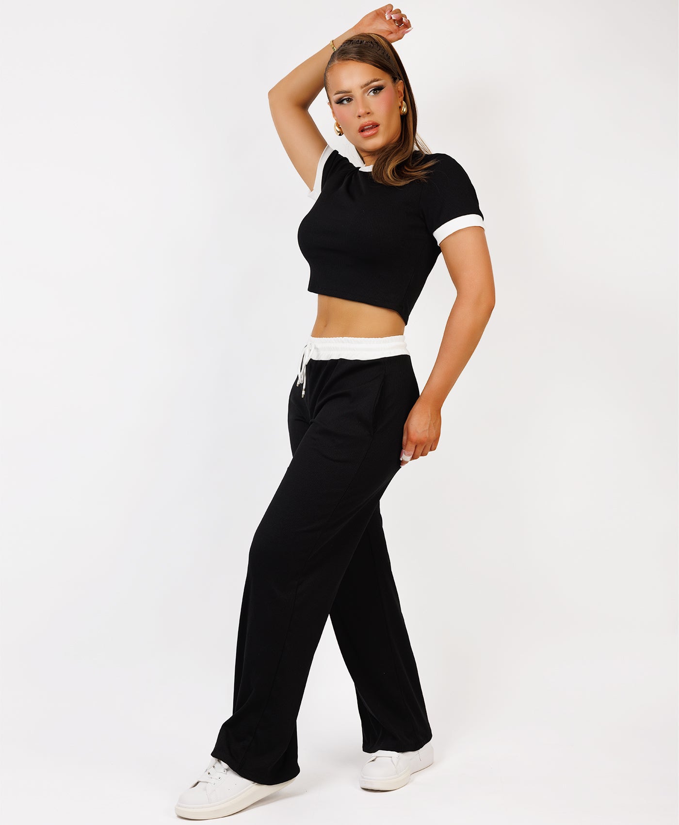 Satin-Puff-Sleeve-Ribbed-Set-Black-2