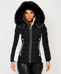 Black-White-Contrast-Panel-Padded-Quilted-Fur-Hood-Puffer-Jacket-1