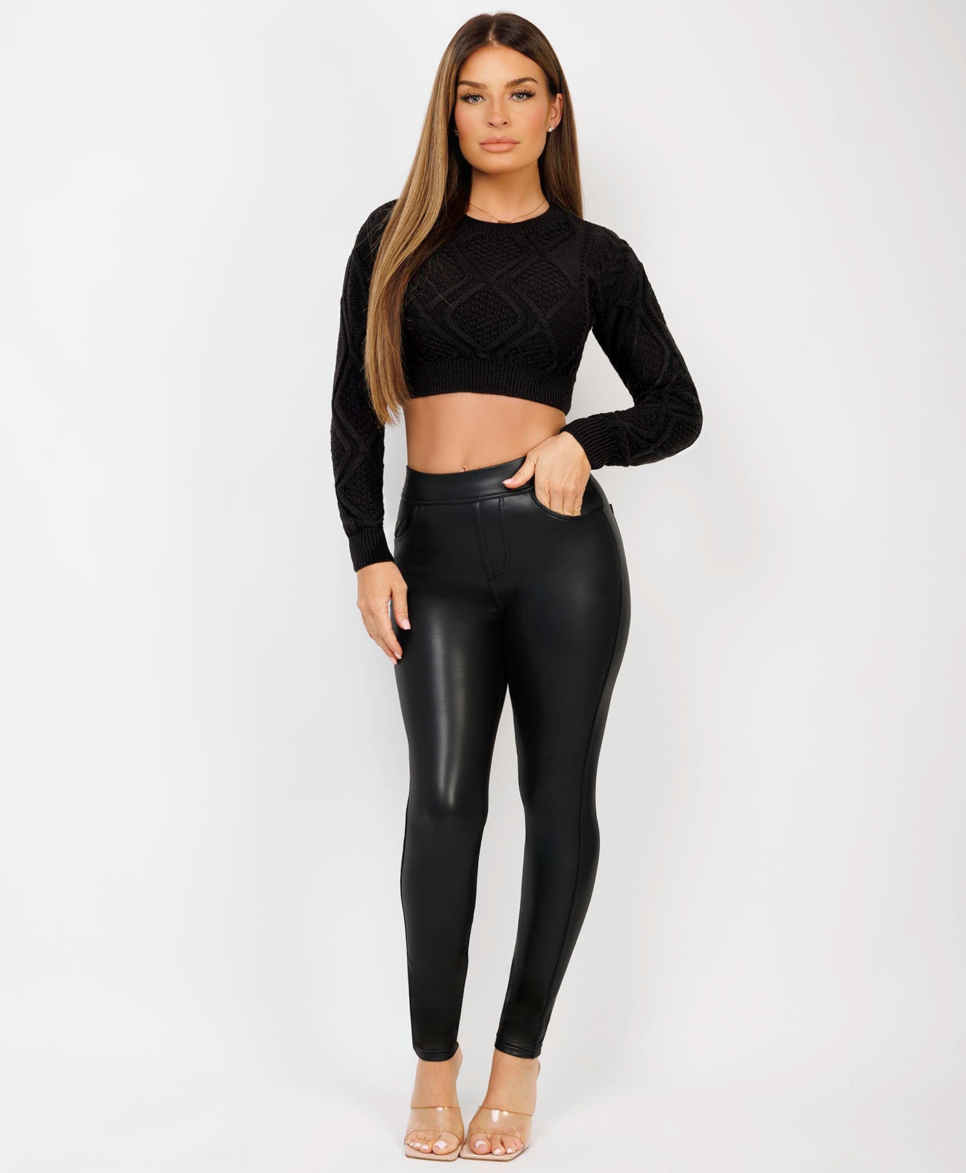 Twist-Pattern-Cropped-Knitted-Sweater-Black-2