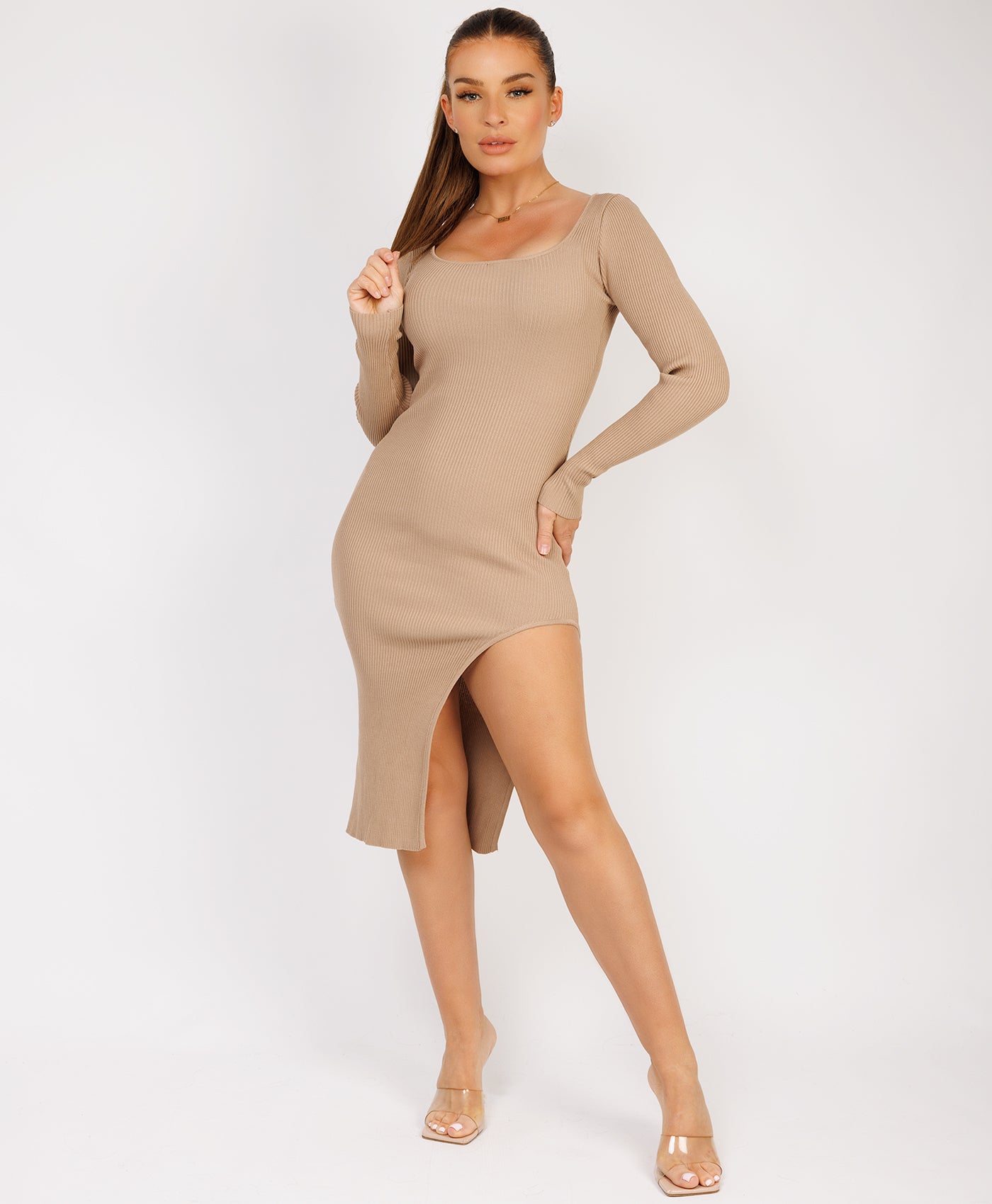 Spaghetti-Strap-Ruched-Padded-Cup-Mini-Dress-Taupe-3