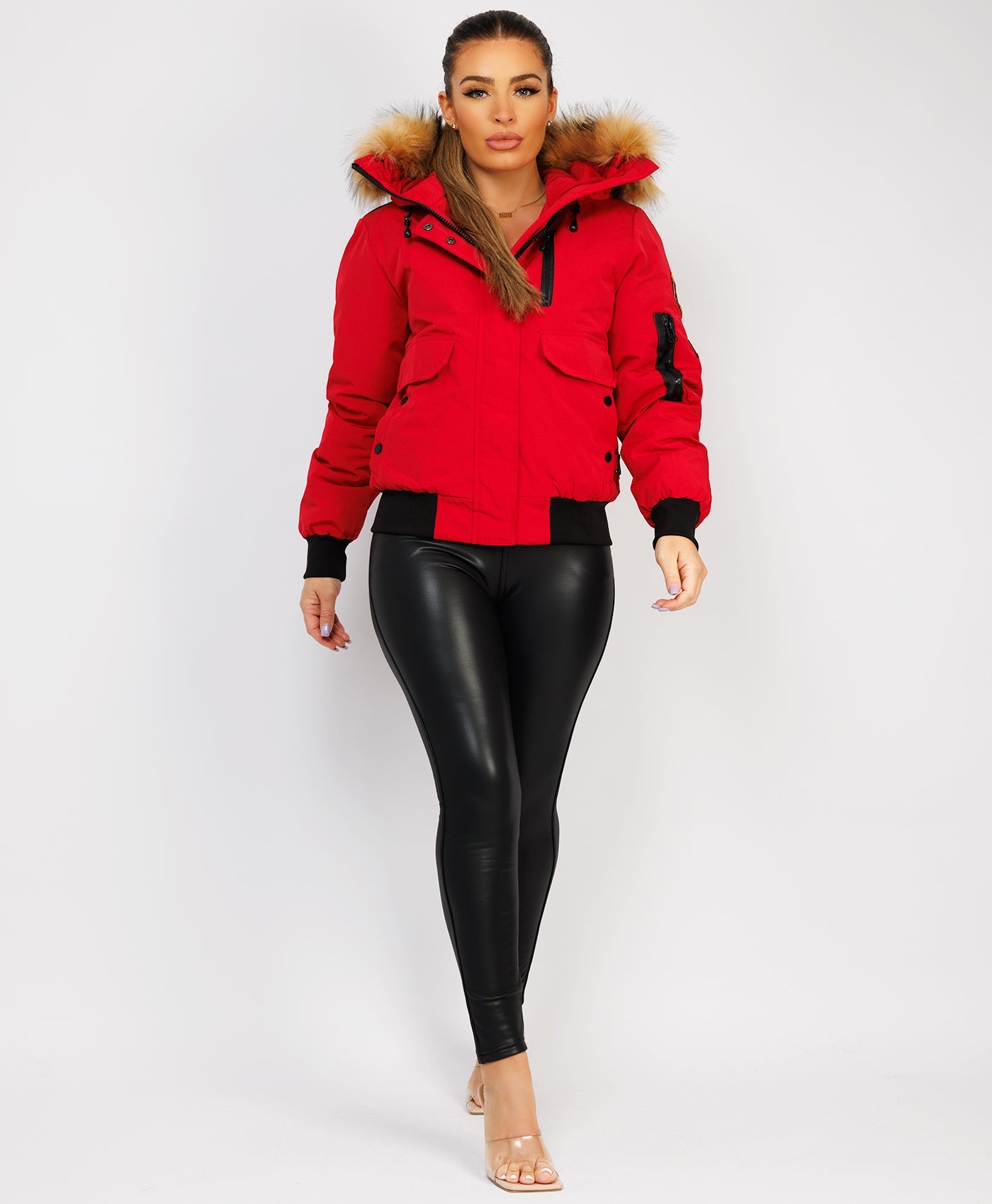 Canada-Bomber-Jacket-With-Fur-Hood-Red-6