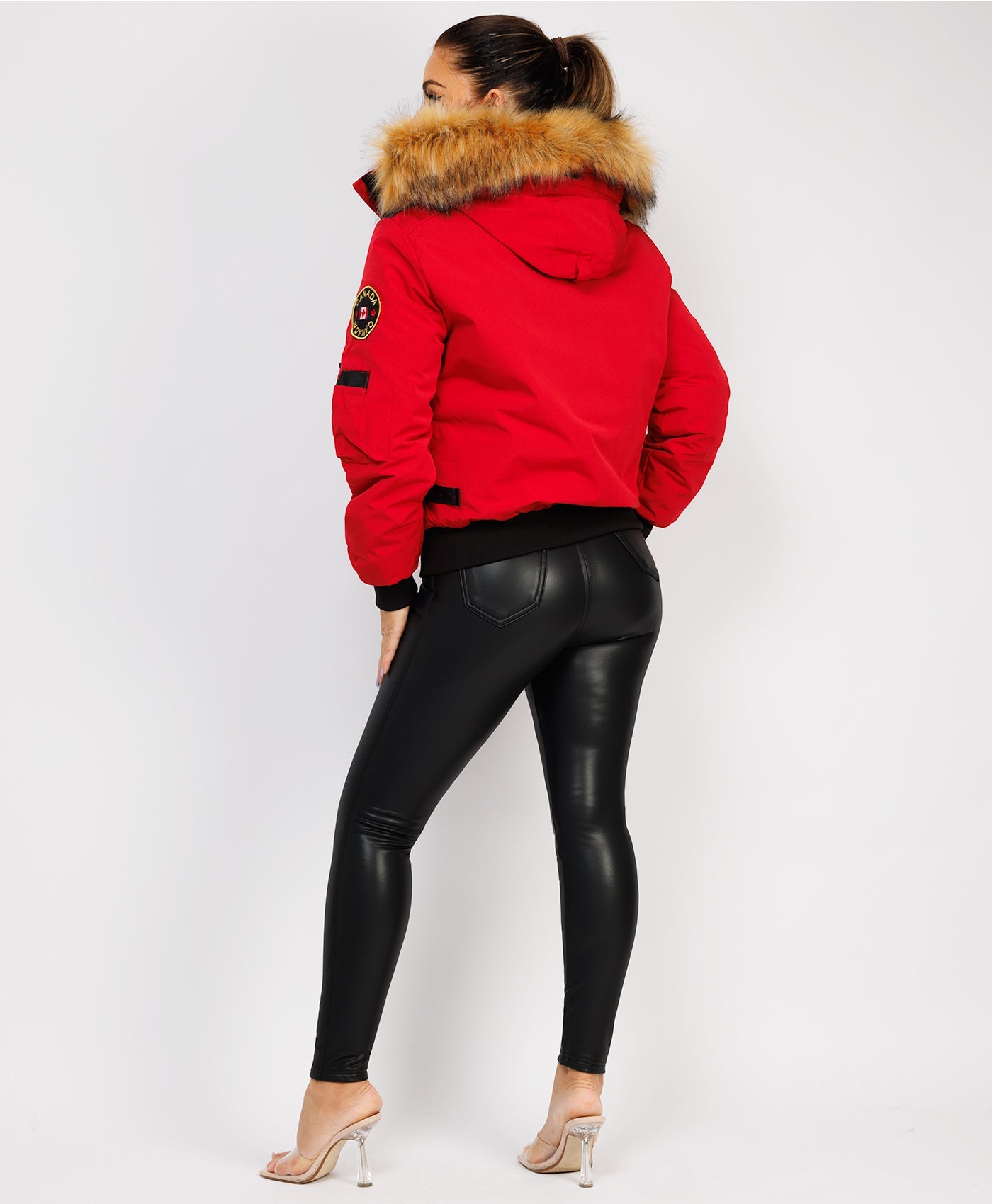 Canada-Bomber-Jacket-With-Fur-Hood-Red-1
