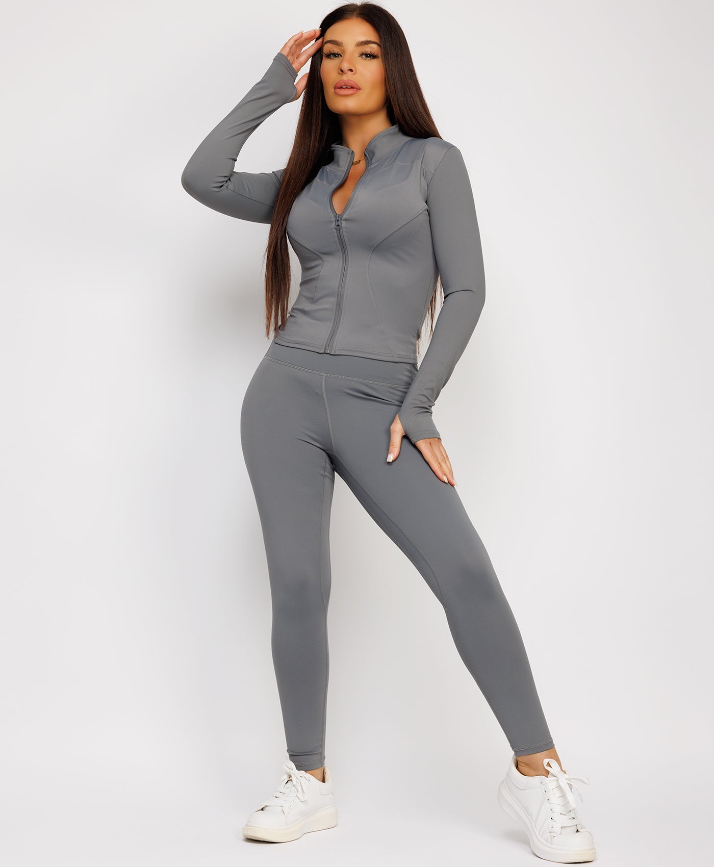 Long-Sleeve-Sport-Jacket-Tight-Leggings-Charcoal Grey-2