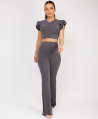 Satin-Puff-Sleeve-Ribbed-Set-Charcoal Grey-1