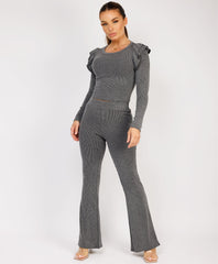 Ribbed-Frilled-Long-Sleeve-Skinny-Flare-Set-Charcoal-Grey