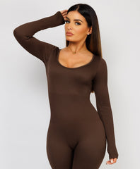 Chocolate-Brown-Elastic-Ribbed-Long-Sleeve-Jumpsuit-7