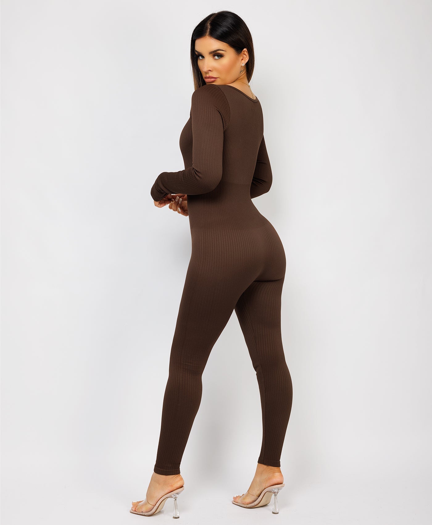 Chocolate-Brown-Elastic-Ribbed-Long-Sleeve-Jumpsuit-11