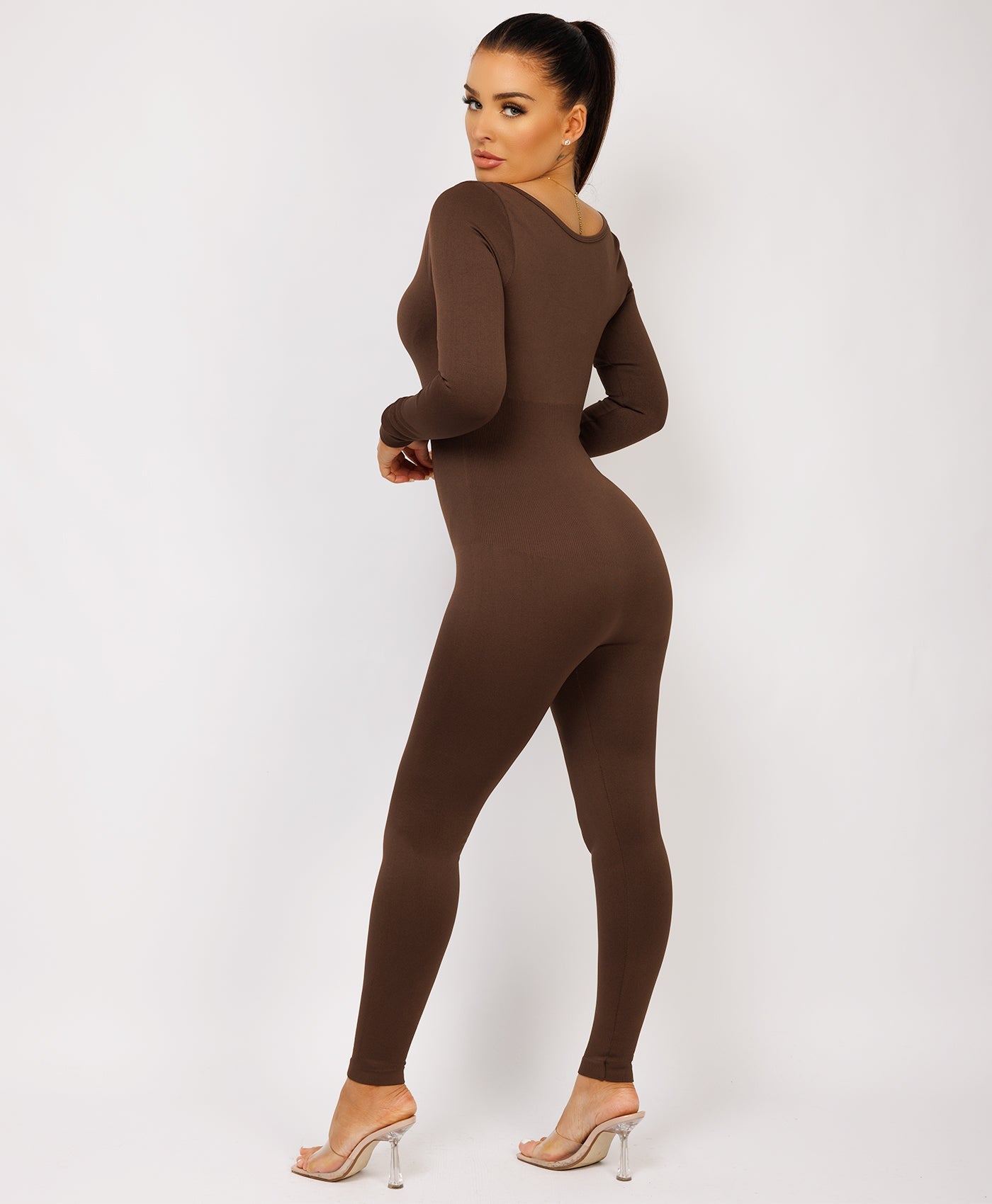 Chocolate Brown-Elastic-Ribbed-Long-Sleeve-Butt-Lift-Jumpsuit11
