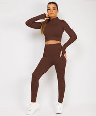 Chocolate-Brown-Zipped-Neck-Ribbed-Activewear-6