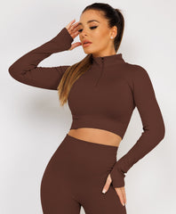 Chocolate-Brown-Zipped-Neck-Ribbed-Activewear-7