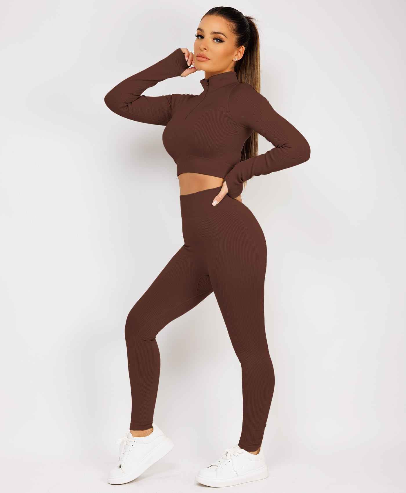 Chocolate-Brown-Zipped-Neck-Ribbed-Activewear-10