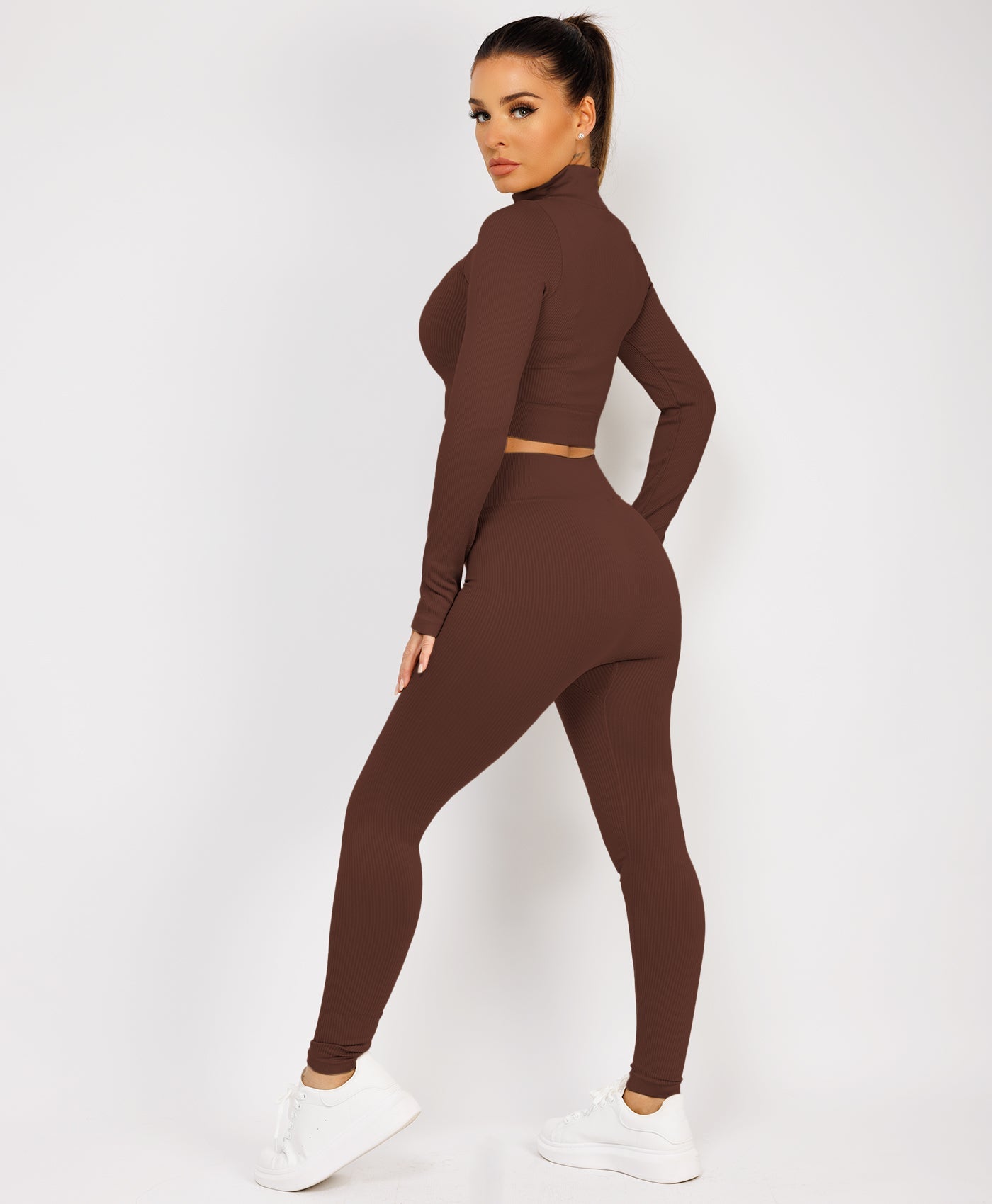 Chocolate-Brown-Zipped-Neck-Ribbed-Activewear-11