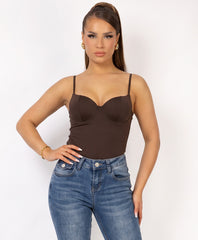 Chocolate Built-In Cup Cami Top with Double Strap Detail