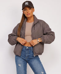 Chocolate Check Print Zip-Up Windbreaker Jacket