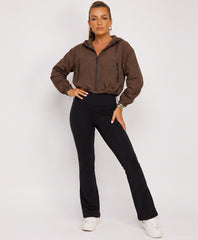 Chocolate Cropped Hooded Windbreaker with Drawstring Hem