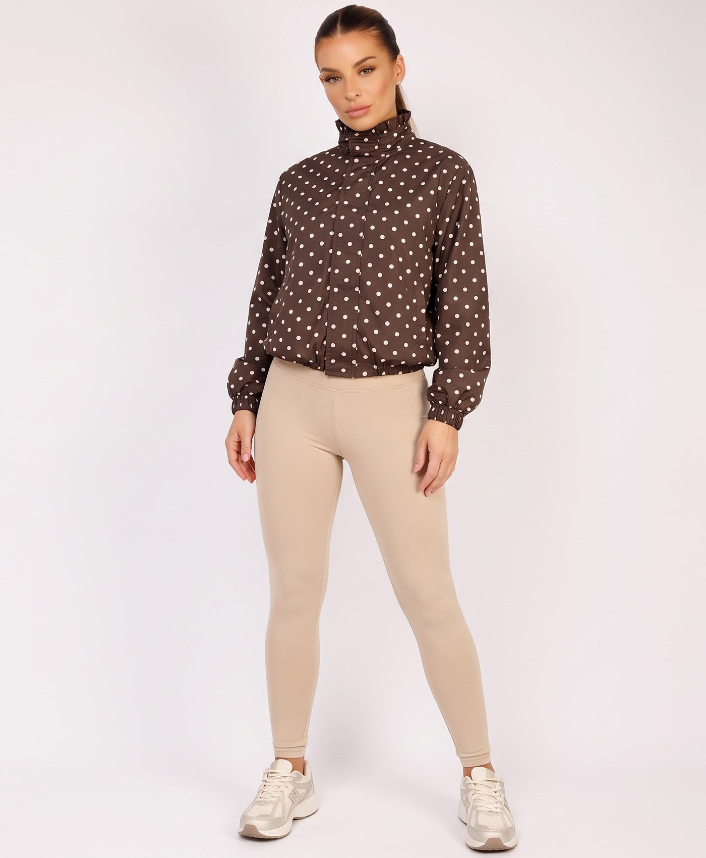 Chocolate Polka Dot Print Windbreaker Jacket