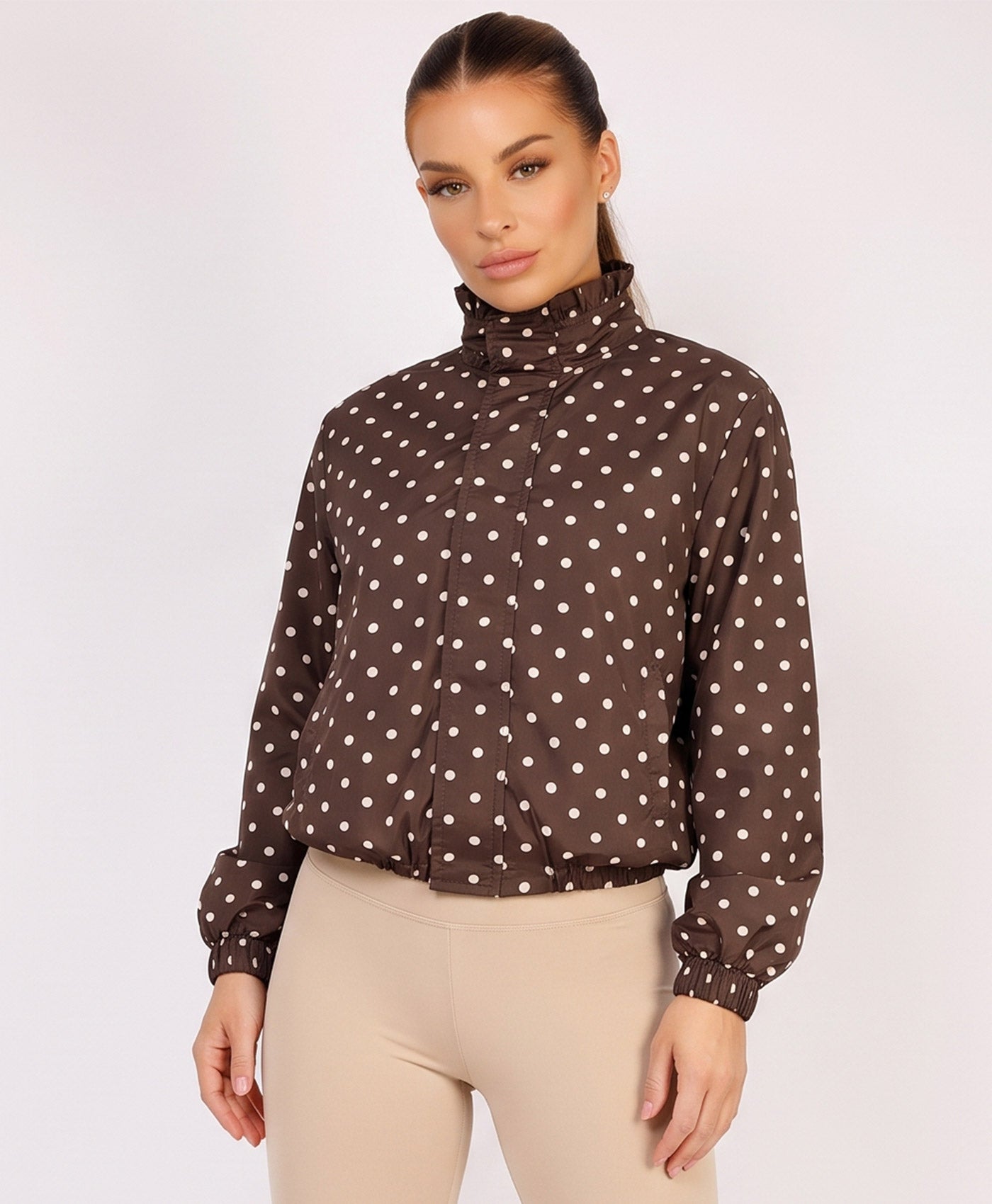 Chocolate Polka Dot Print Windbreaker Jacket