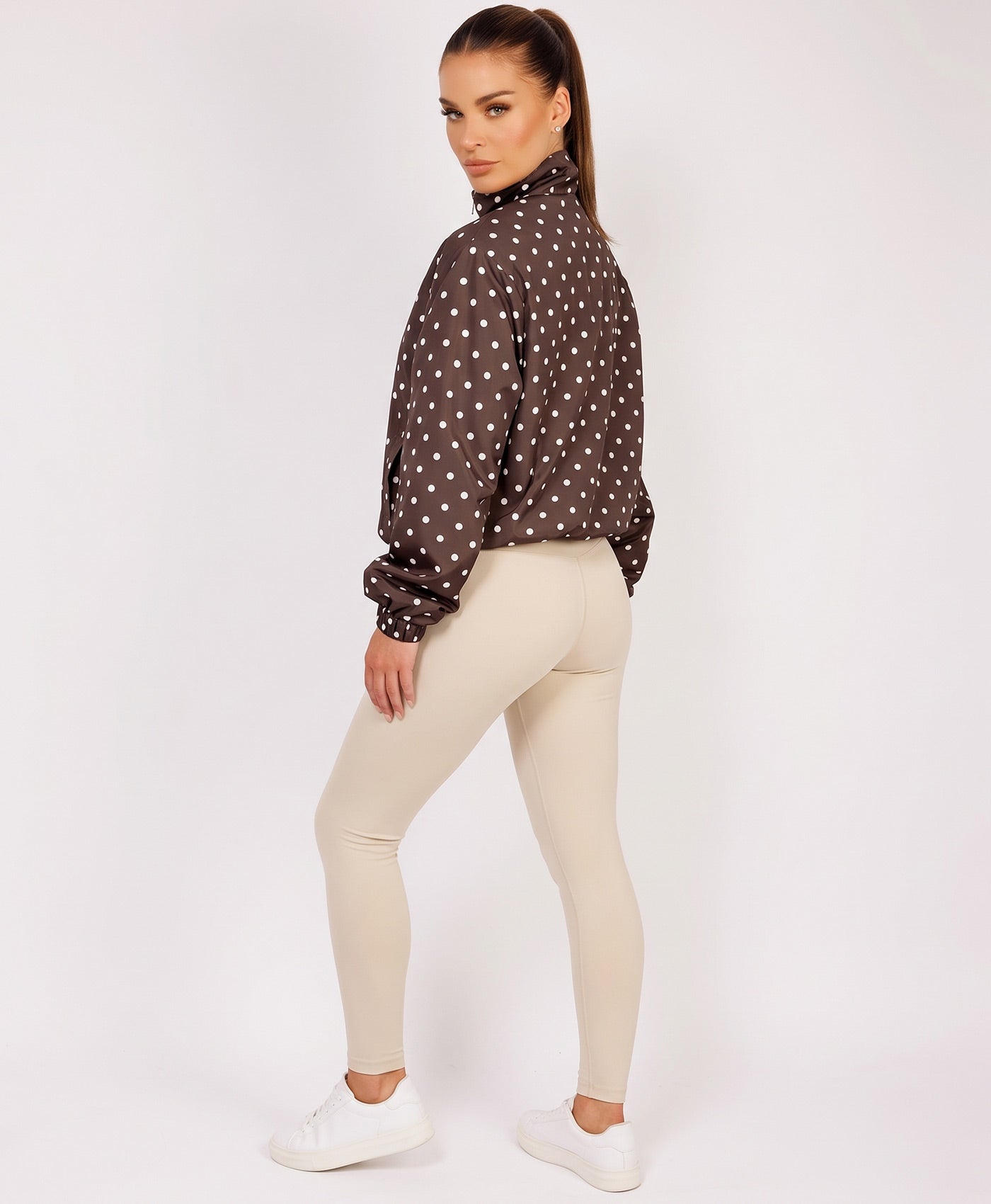 Chocolate Polka Dot Print Windbreaker Jacket