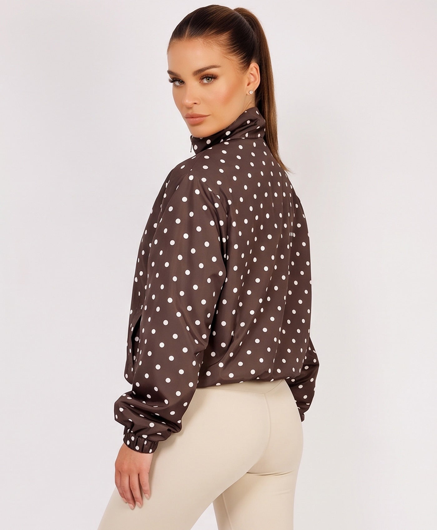 Chocolate Polka Dot Print Windbreaker Jacket
