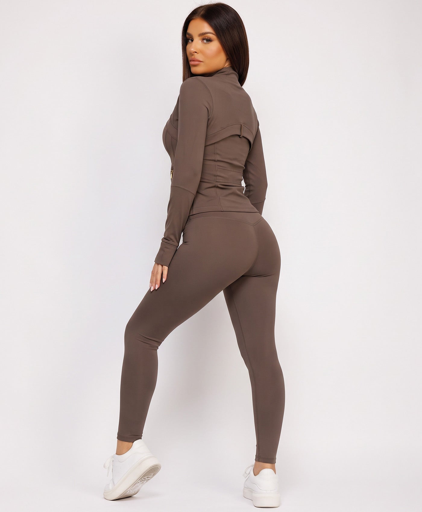 Chocolate Sport Gold Zipped Gym Jacket Leggings Co-Ord Set
