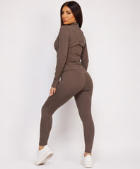 Chocolate Sport Gold Zipped Gym Jacket Leggings Co-Ord Set