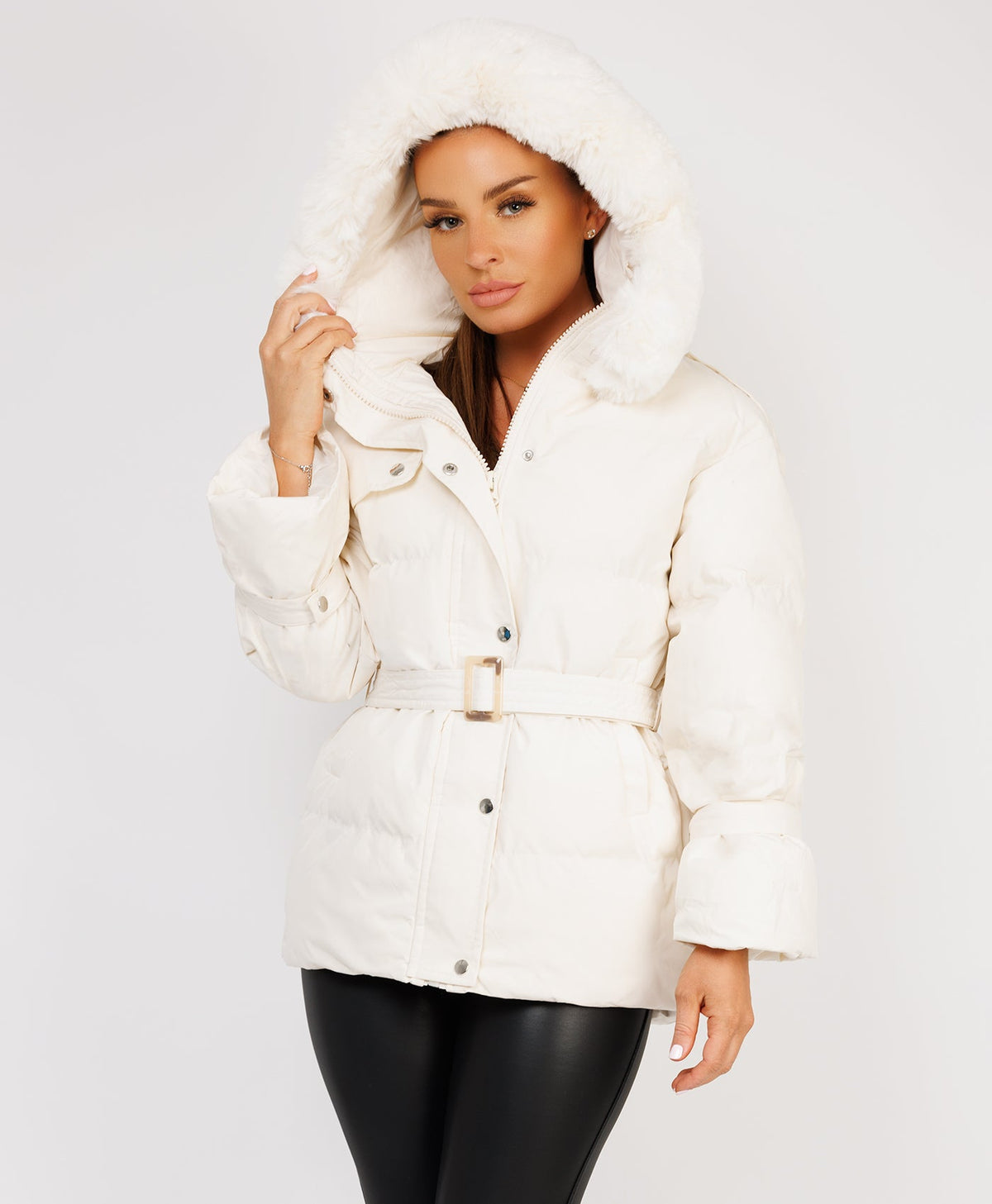 Padded faux fur belted coat online