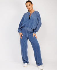 Satin-Puff-Sleeve-Ribbed-Set-Denim Blue-1