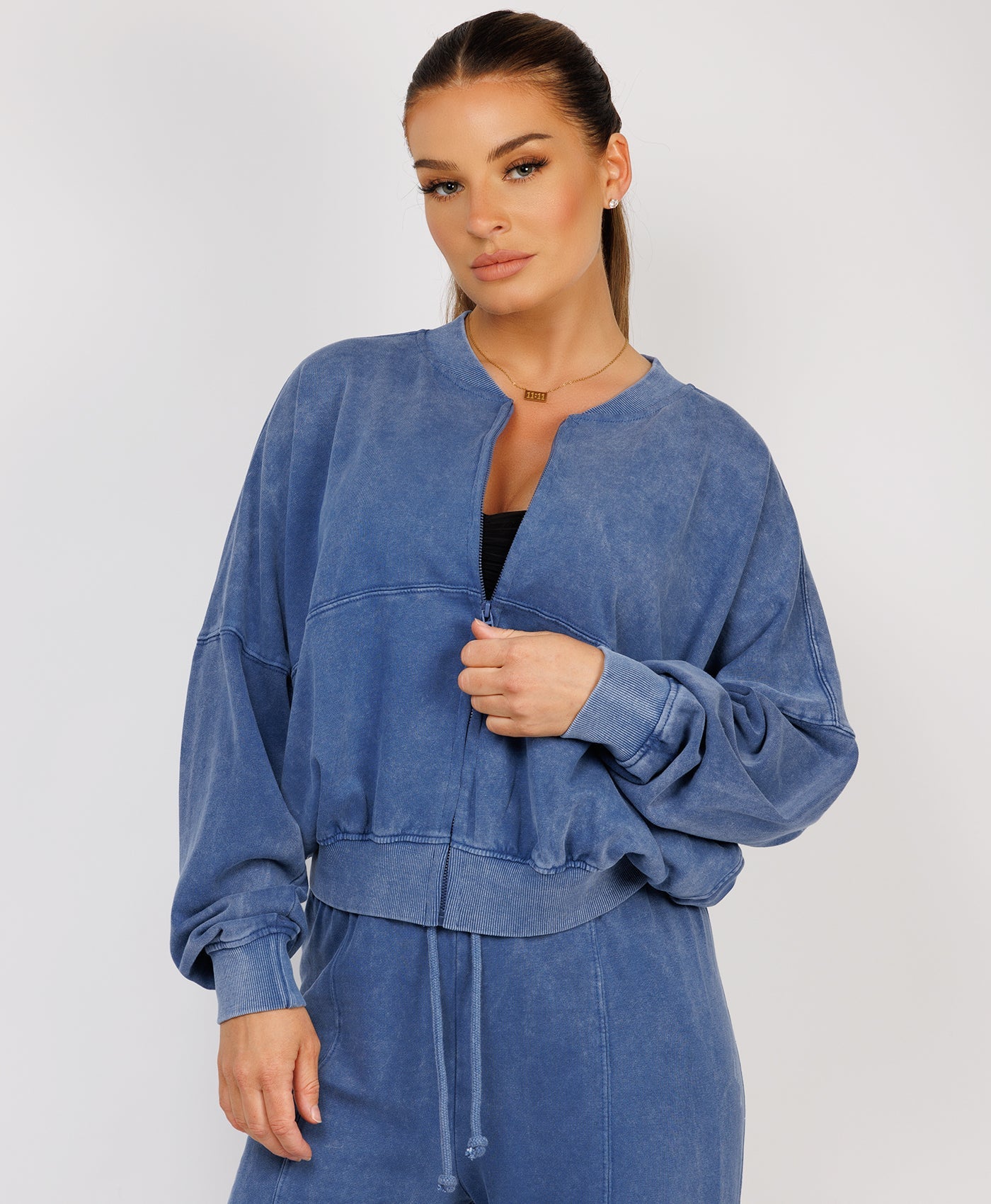 Satin-Puff-Sleeve-Ribbed-Set-Denim Blue-4