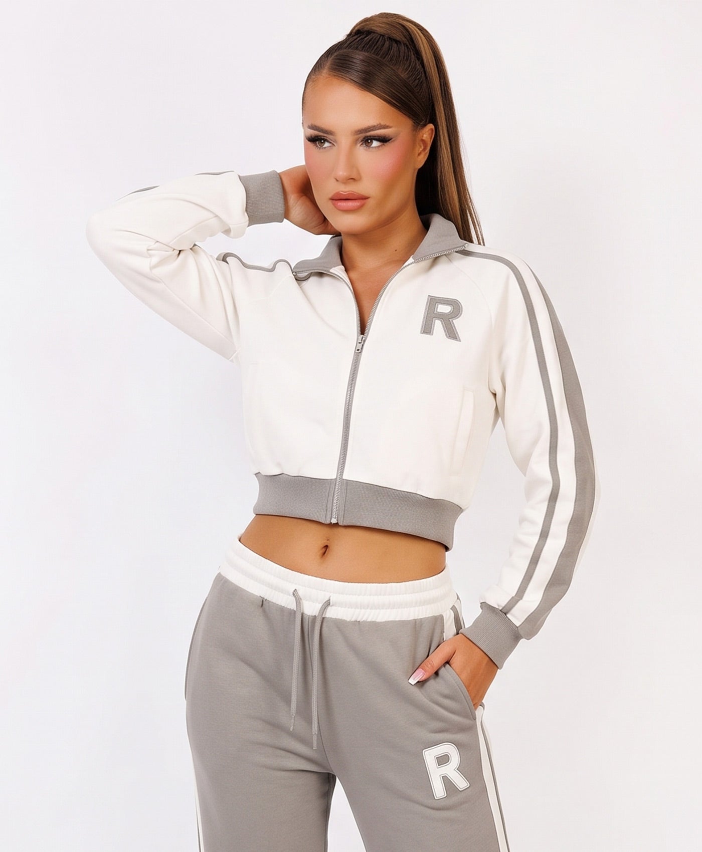 Dove Grey R Logo Zip-Up Jacket Jogger Co-Ord