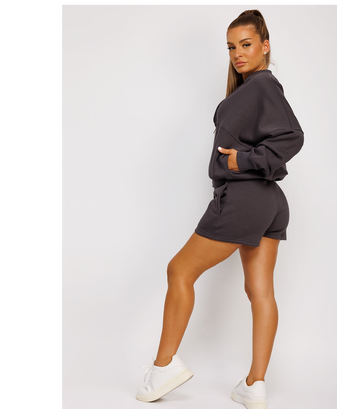 Bomber-Zip-Top-Matching-High-Waisted-Shorts-Charcoal Grey-5