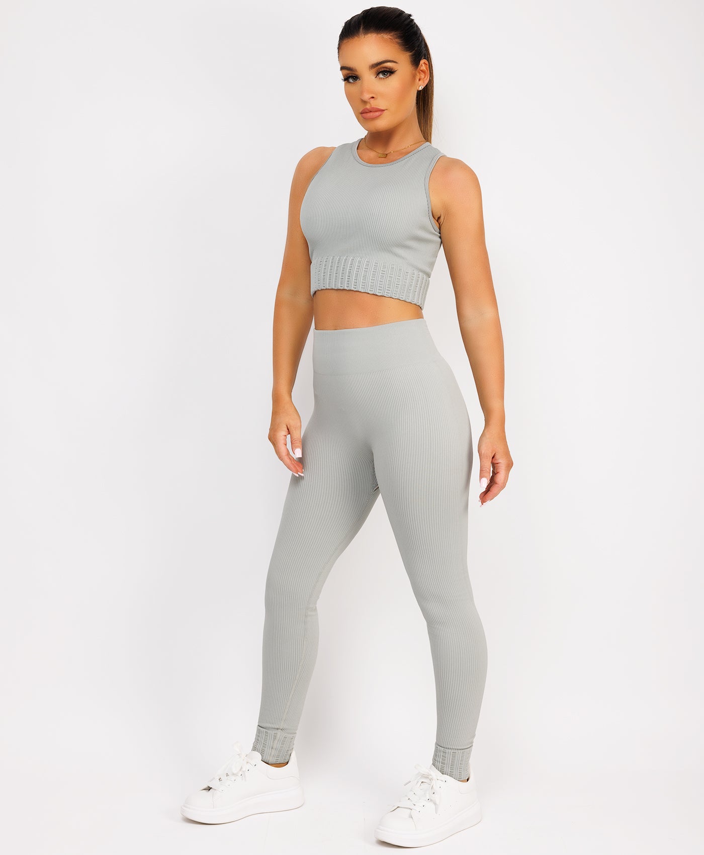 Grey Ribbed Sleeveless Loungewear Set