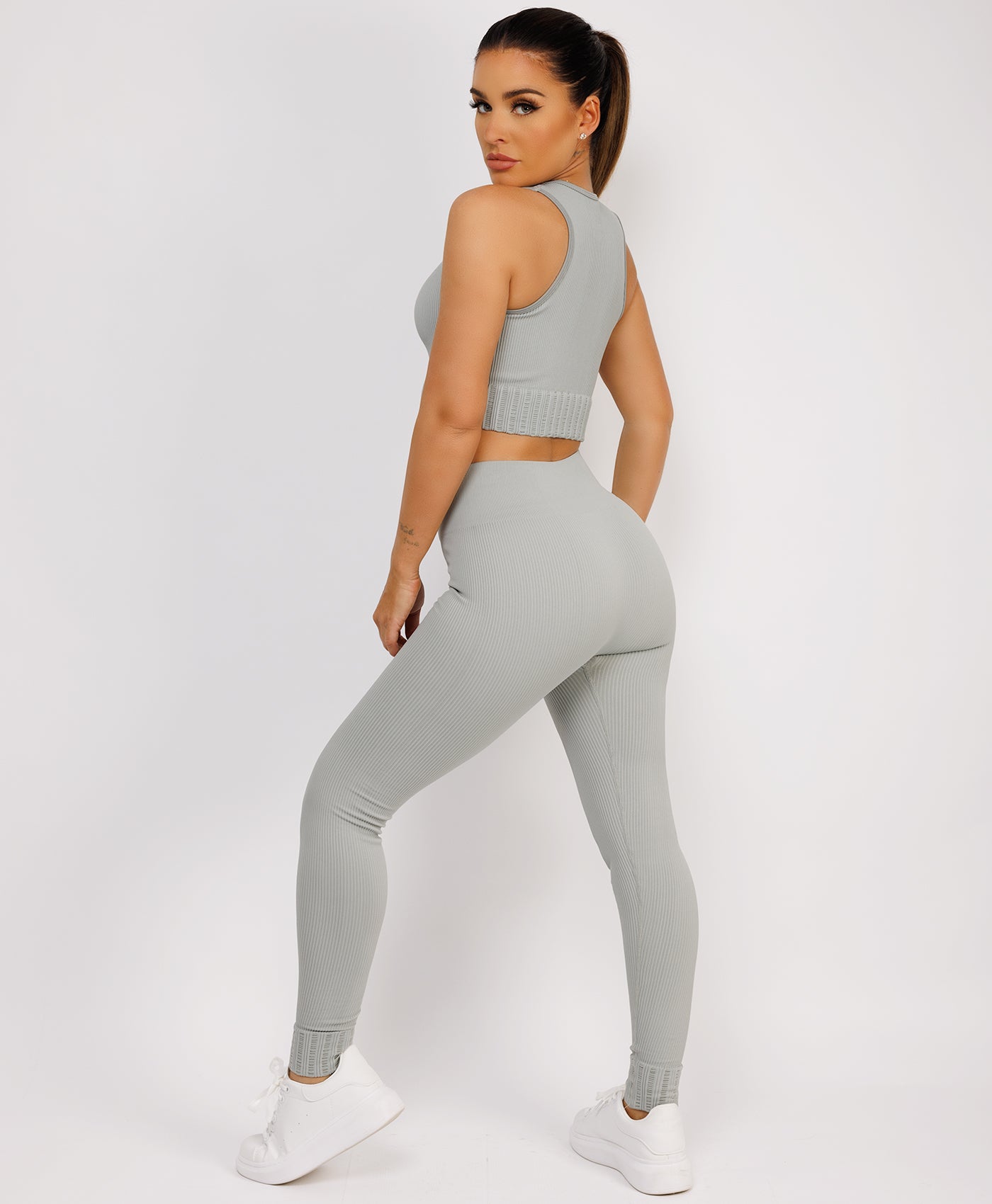 Grey Ribbed Sleeveless Loungewear Set