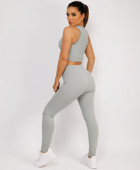 Grey Ribbed Sleeveless Loungewear Set