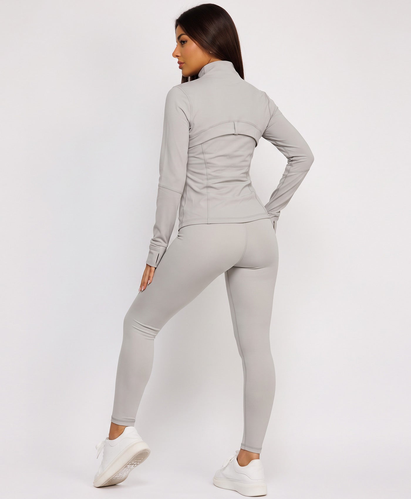 Grey Sport Gold Zipped Gym Jacket Leggings Co-Ord Set