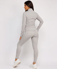 Grey Sport Gold Zipped Gym Jacket Leggings Co-Ord Set