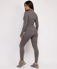 Charcoal Sport Gold Zipped Gym Jacket Leggings Co-Ord Set