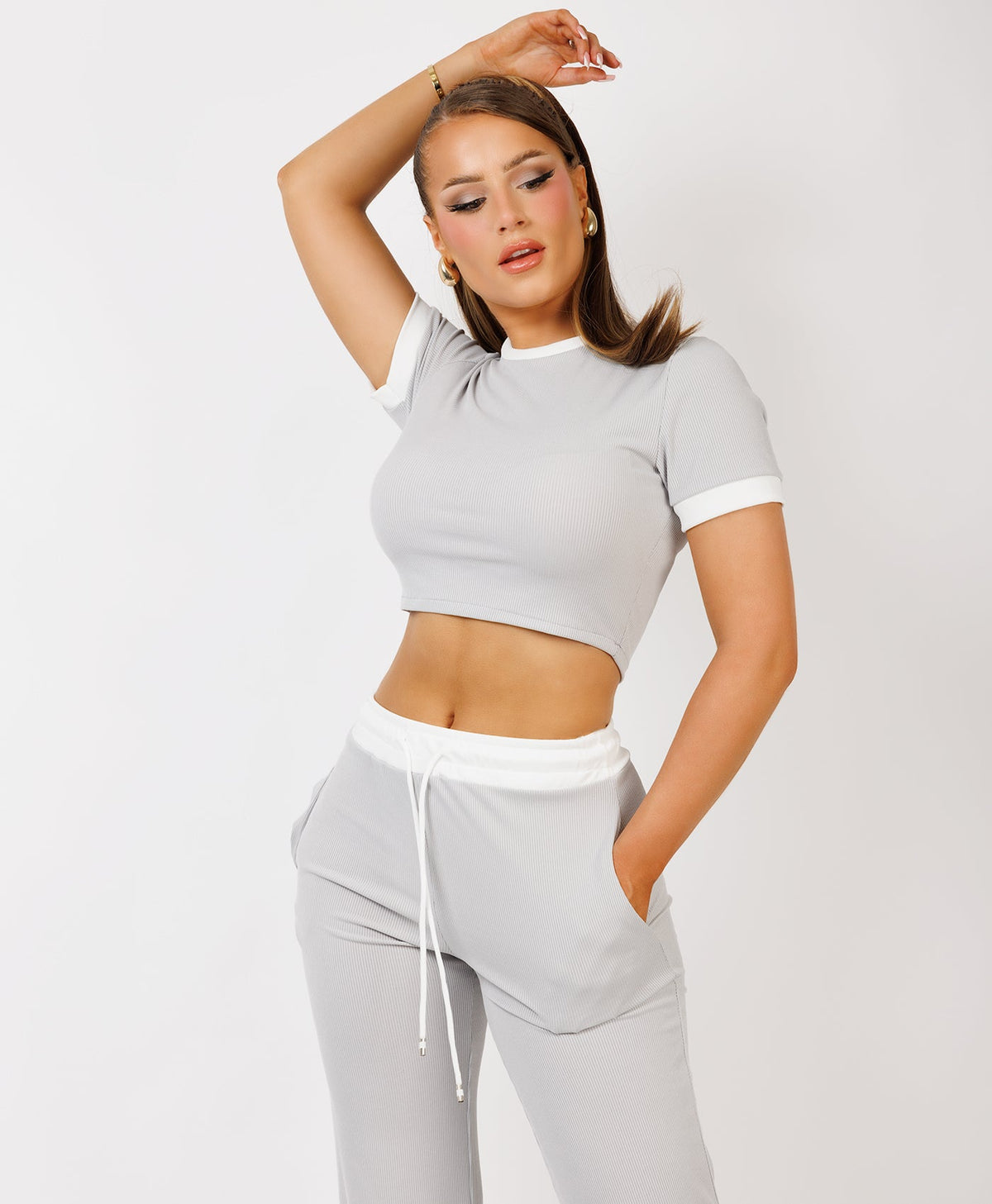 Satin-Puff-Sleeve-Ribbed-Set-Grey-4