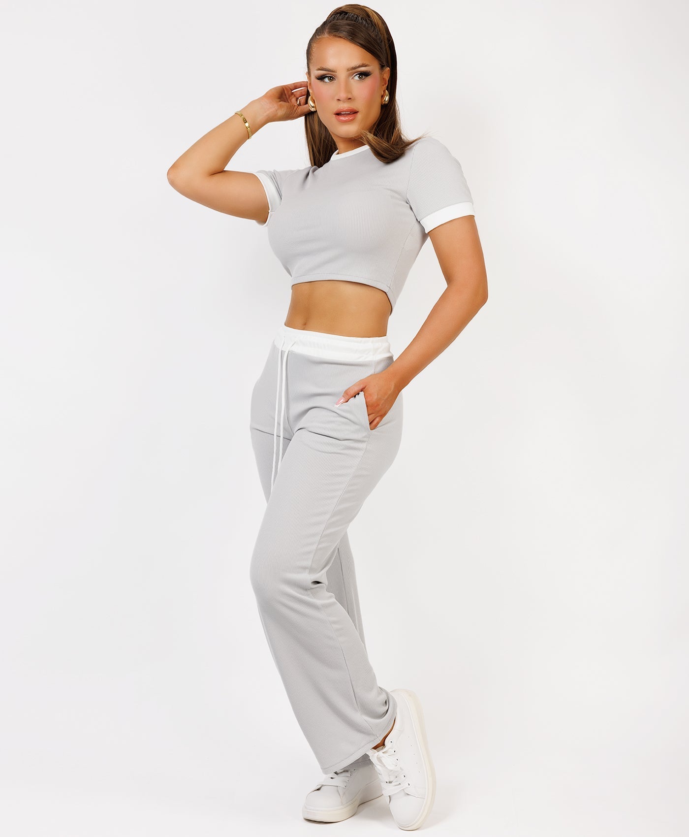 Satin-Puff-Sleeve-Ribbed-Set-Grey-2