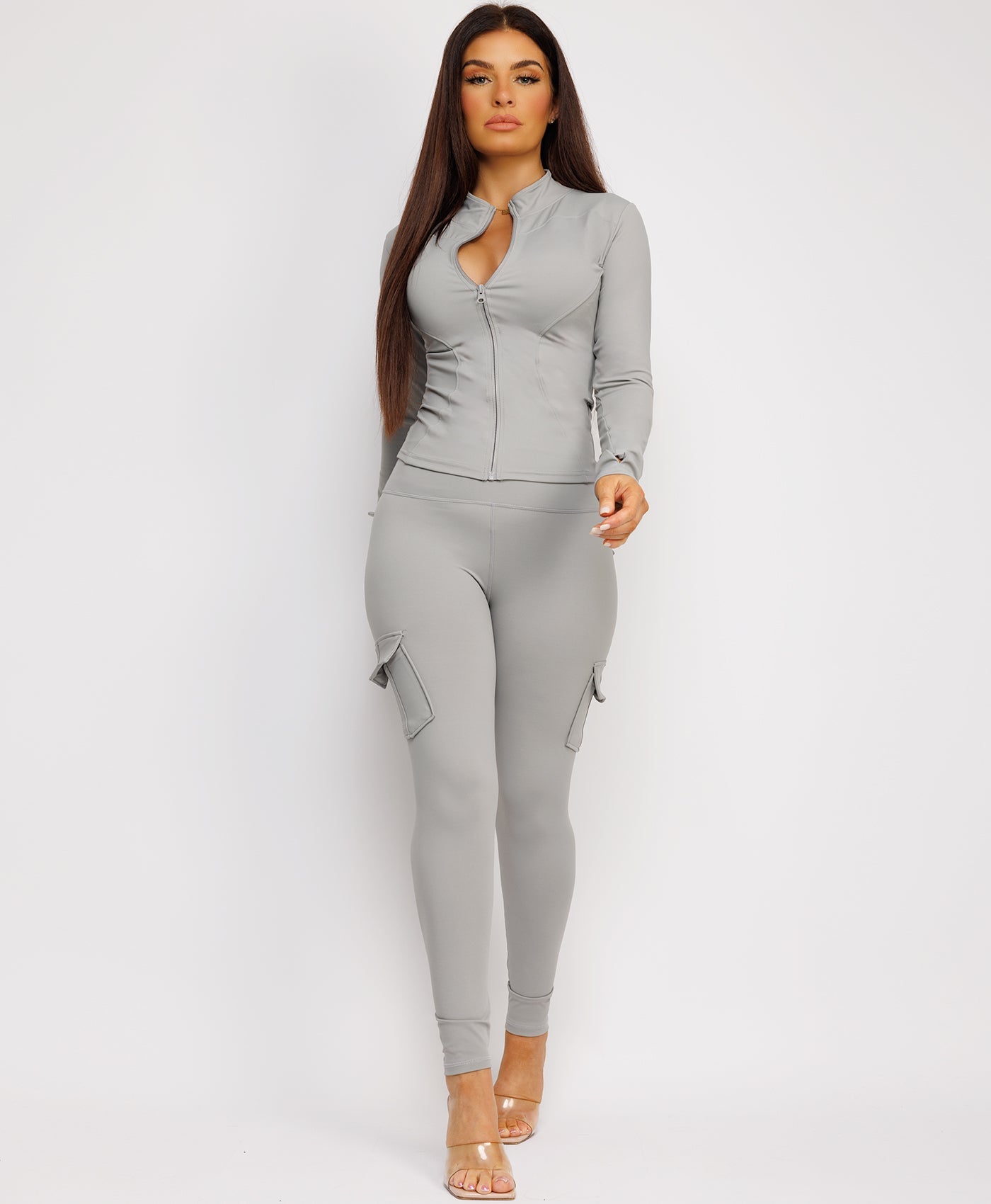 Long-Sleeve-Sport-Jacket-Flare-Leggings-Charcoal Grey-5