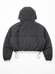 Black Cropped Hooded Windbreaker Jacket with Zip Fastening and Drawstring Hem