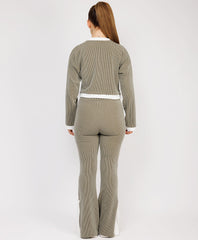 Ribbed-Contrast-Stripe-Jumper-Flare-Split-Trousers-Khaki