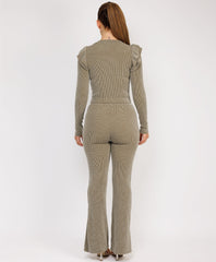 Ribbed-Frilled-Long-Sleeve-Skinny-Flare-Set-Khaki