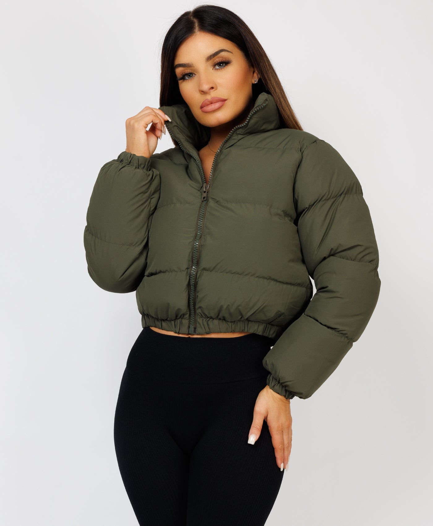 Zip up crop puffer jacket sale