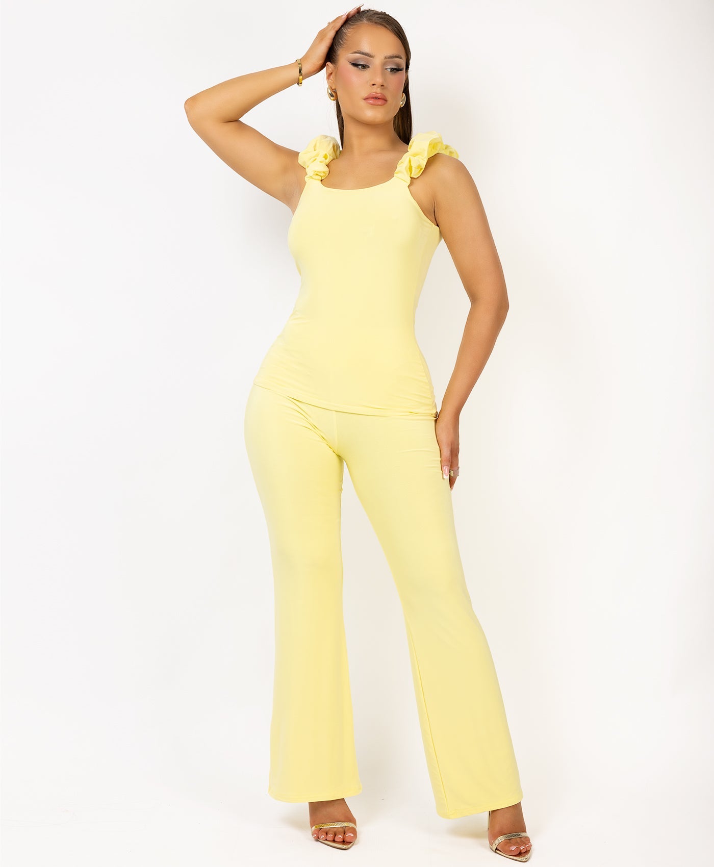 Satin-Puff-Sleeve-Ribbed-Set-Lemon-3